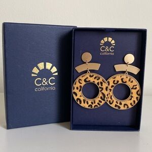C&C California Leopard Print Drop Earrings NWT Cowhide Gold Tone Animal Print